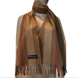 100% Cashmere Tan, Brown & Rust Striped Scarf